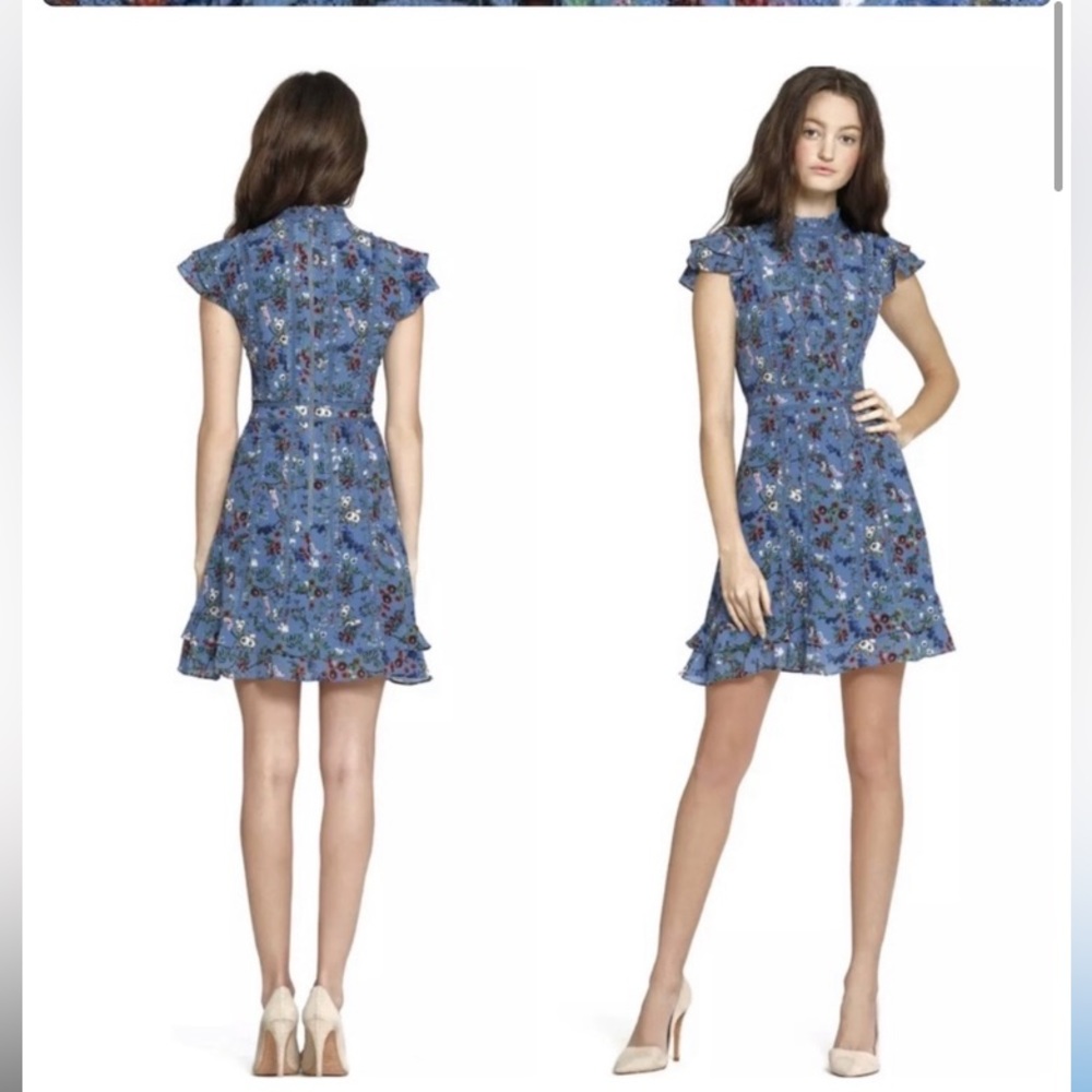 ALICE + OLIVIA Marta Floral Mock Neck Midi Dress